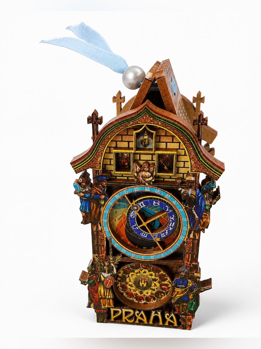 Praha Astronomical Mantel Clock Ornament - Blue & Brown Keepsake Trinket Box”